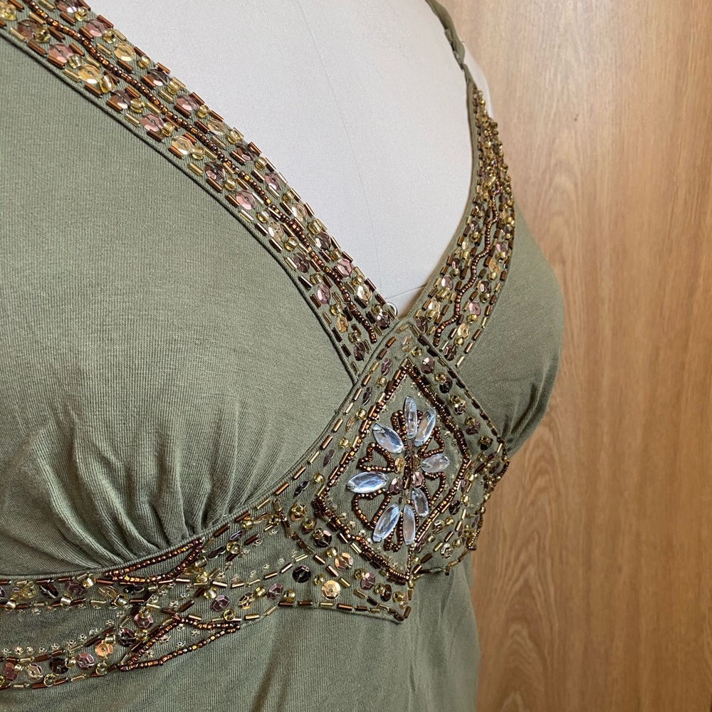 Beaded tank top olive green